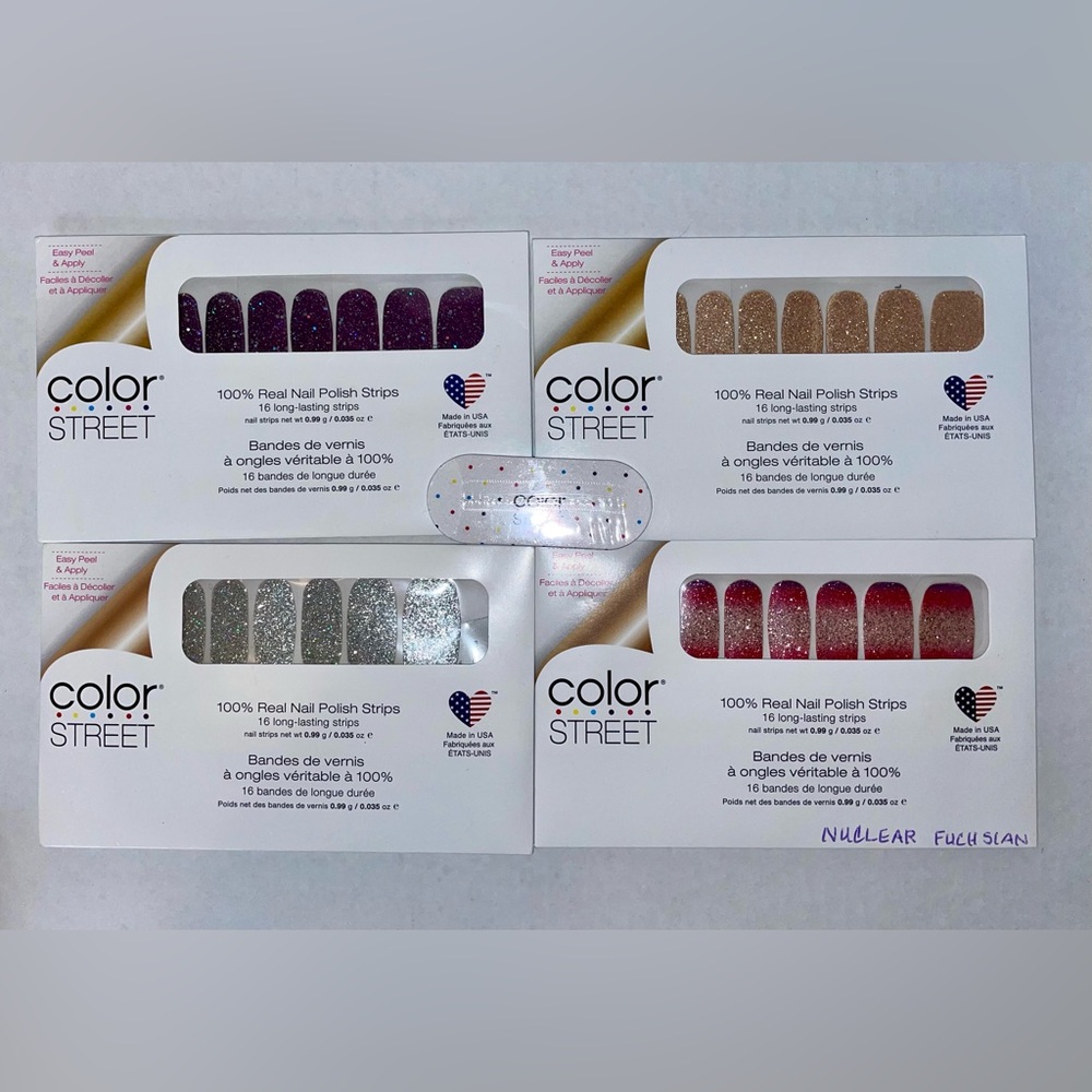 Color Street Nail Strips Lot Tinseltown Bordeaux Glitz Nuclear Fushsian Chelsea